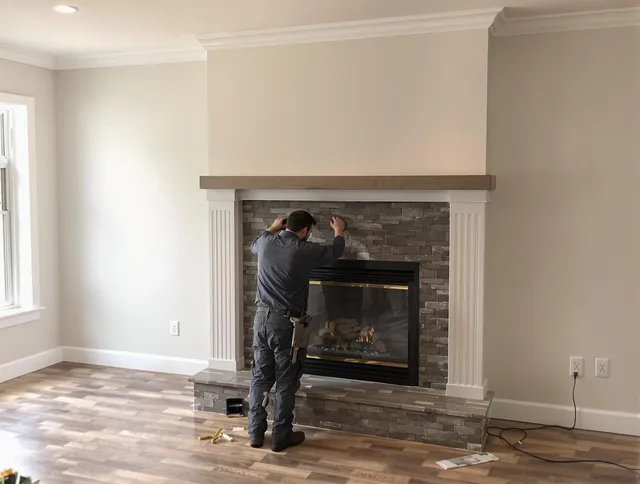 Orlando Chimney Sweep finishing a custom fireplace install in Orlando, FL